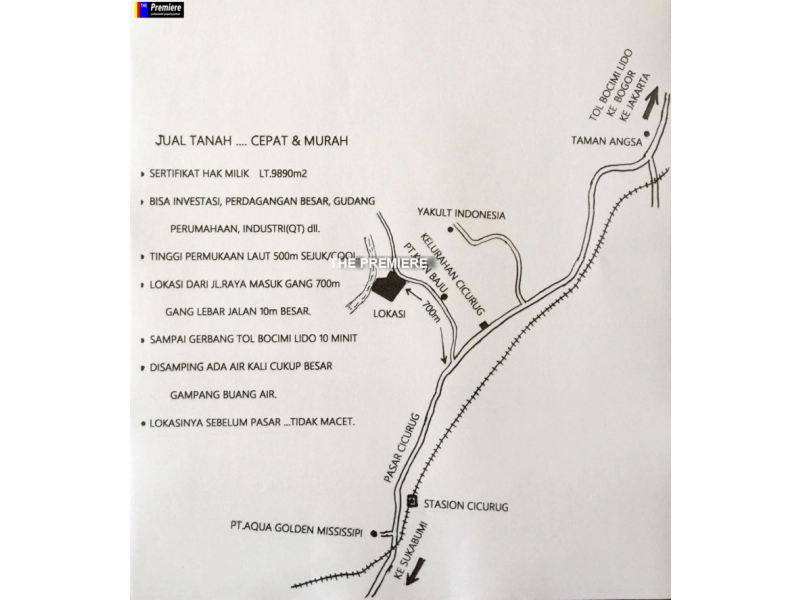 Tanah Dijual jl Taman Rekreasi Cimelati, Cicurug, Sukabumi, Jawa Barat, 43359